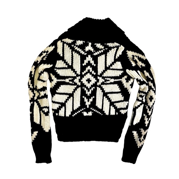 American Eagle Navy Blue and Cream Knit Sweater Size Medium Shawl Collar Vintage - Picture 4 of 11